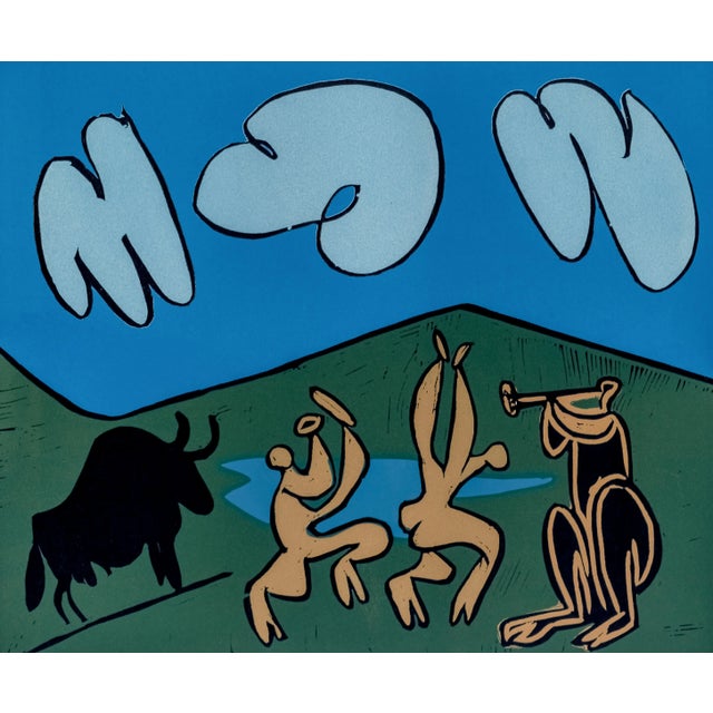 Original 1962 linoleum cut engraving (linocut) after and approved by Pablo Picasso from "Picasso Linoleum Cuts Bacchanals,...