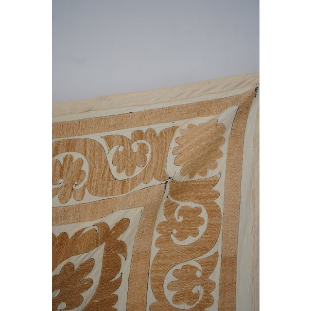 Copper Uzbek Suzani Centerpiece Fabric, Hand Embroidered Table Textile 4'4'' X 4'5'' For Sale - Image 8 of 10