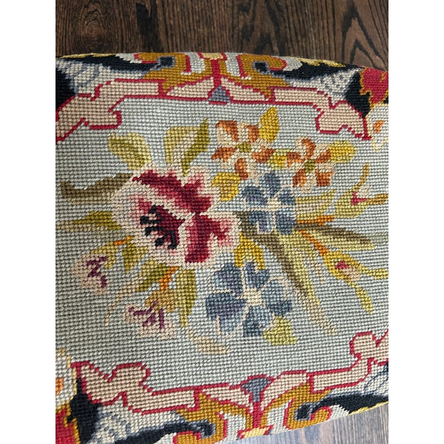 French Country Vintage Louis XV Style Needlepoint Footstool For Sale - Image 3 of 6