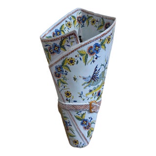 19th Century French Porquier-Beau Quimper Hand-Painted Faience Wall Pocket For Sale