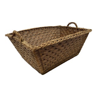 Vintage 1930s European Woven Wicker Market Basket For Sale