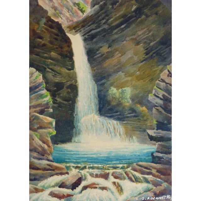1910s J. Aucante-Roy, Vintage French Watercolor - Crystal Falls For Sale - Image 5 of 5