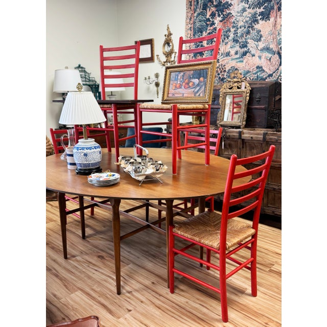 Vintage Red Ladderback Rush Seat Dining Chairs, Set of 5 For Sale - Image 12 of 12