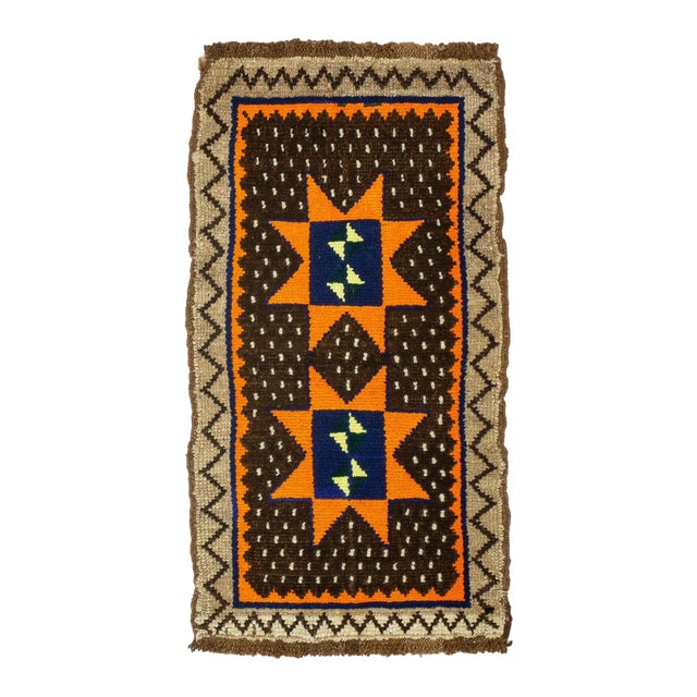 Orange & Brown Mini Vintage Rug For Sale