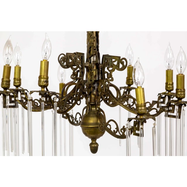 Antique Victorian Brass C-Curve Chandelier With Crystal Rods For Sale - Image 9 of 12