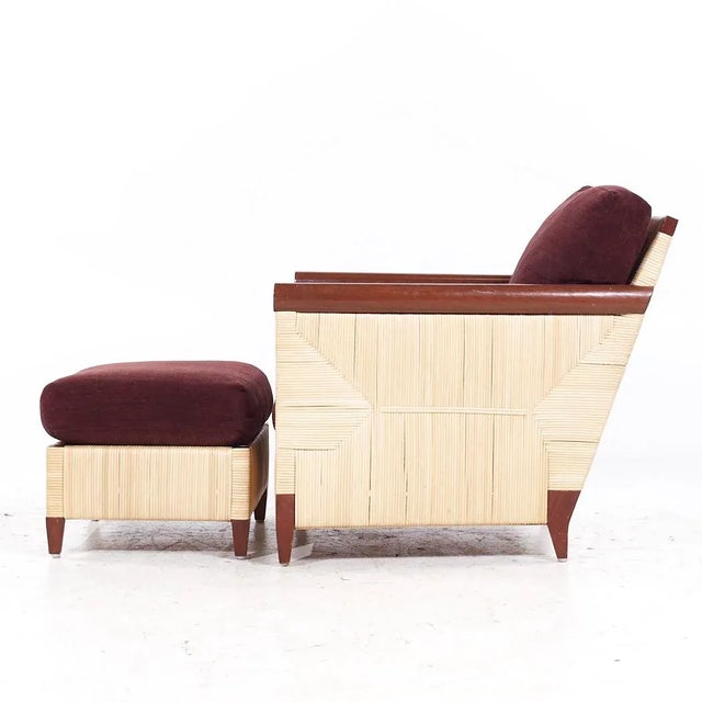 John Hutton for Donghia Merbau Collection Mahogany and Rattan Club Chairs With Ottomans - Pair For Sale In Chicago - Image 6 of 12