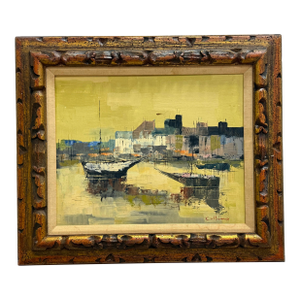 Vintage Midcentury Harbor Scene Signed Collins