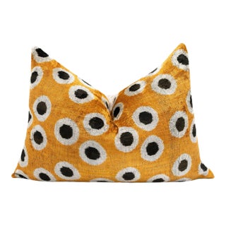 Canvello Handmade Polka Dot Velvet Throw Pillow in Mustard Yellow For Sale