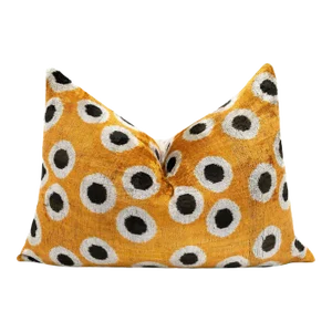 Canvello Handmade Polka Dot Velvet Throw Pillow in Mustard Yellow