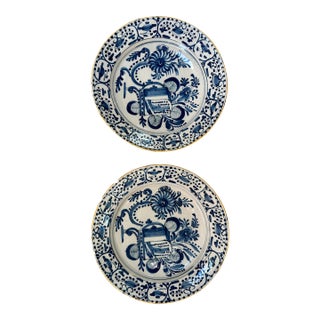 Pair of 18th Century Blue and White Dutch Delft Chargers For Sale