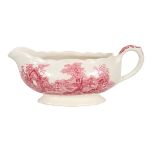 Red Transferware Ceramic Gravy Boat