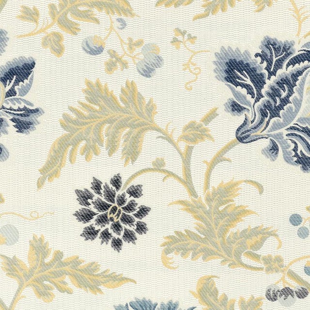 Sample - Schumacher Lampasso Flori Fabric in Delft For Sale