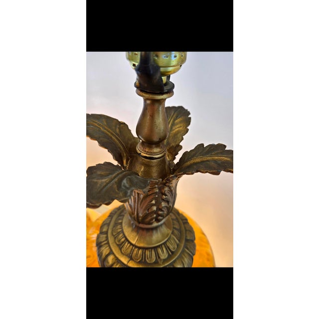 Tall Vintage Mid-Century Modern (Mcm) Hollywood Regency Style Amber Glass Table Lamp With Nightlight Feature For Sale - Image 4 of 12