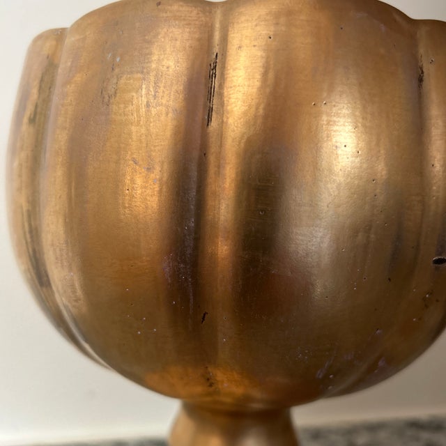 Early 20th Century Gold Ceramic Porcelain Glazed Lotus Chalice Vase/Planter Signed For Sale - Image 4 of 12