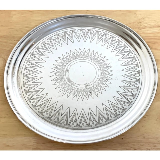 19th century Russian silver engraved salver, 1879 With beautiful intricate bright decoration, with center belt motif...