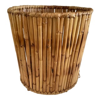 1960s Bamboo Paper Basket or Waste Bin For Sale