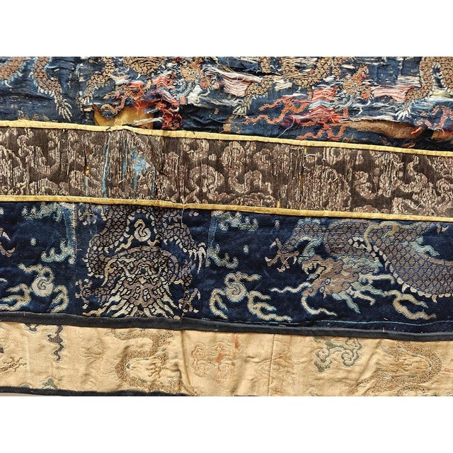 1800s Antique Ruyi Clouds Allover Chinese Square Textile Blue Rug For Sale In New York - Image 6 of 9