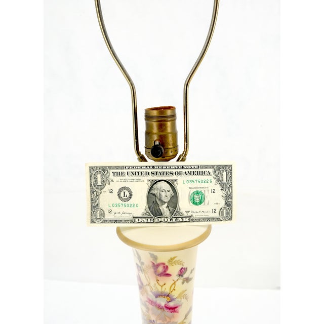 Late 20th Century Pair of 39" Tall Ceramic Hand Painted Round Tower Shape Table Lamps w/ Shades For Sale - Image 5 of 13