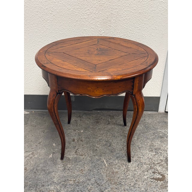 Wood Acquisitions for Henredon Round Parquetry Pull-Out Side Table For Sale - Image 7 of 12