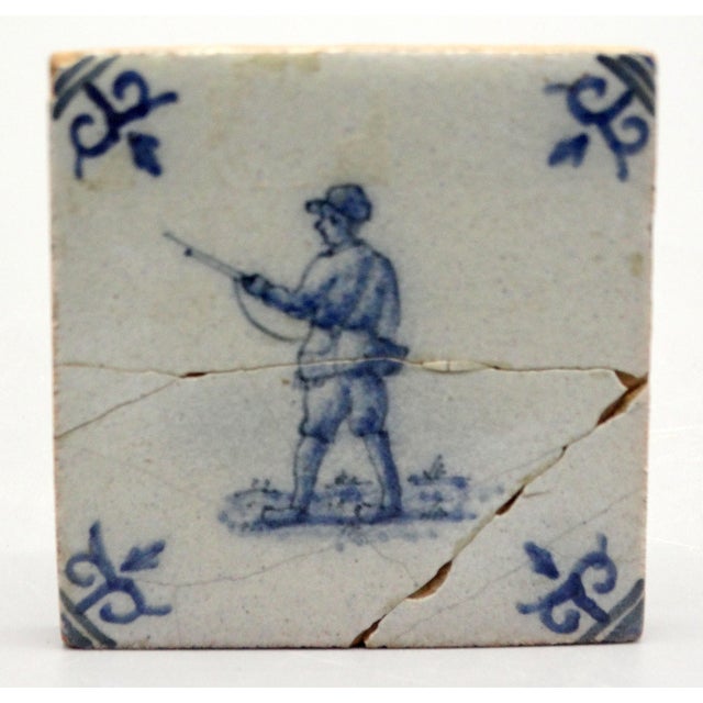 Miniature 18th-Century Dutch Delft Tile With Hunter For Sale - Image 6 of 6