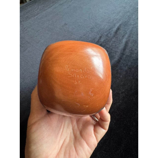 Armando Silveira Jr. Mata Ortiz Squared Form Vessel, Orange and Slate Geometric For Sale - Image 4 of 4
