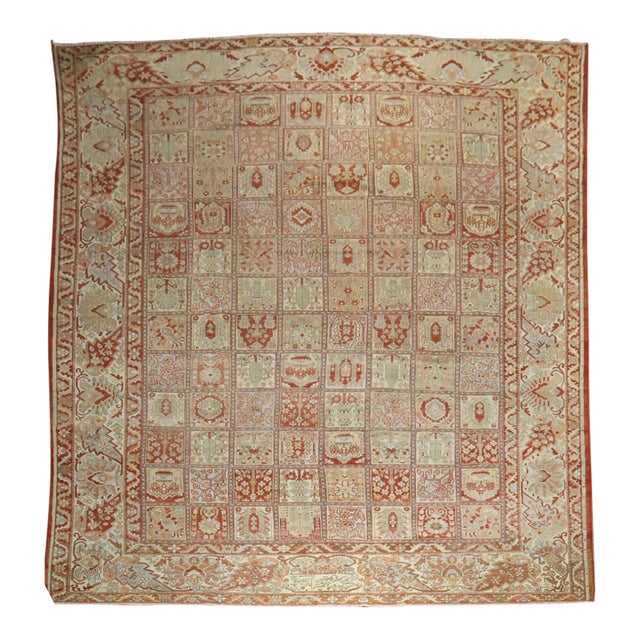 Early 20th Century Square Garden Box Persian Bakhtiari Rug - 13'1" x 15'2" For Sale