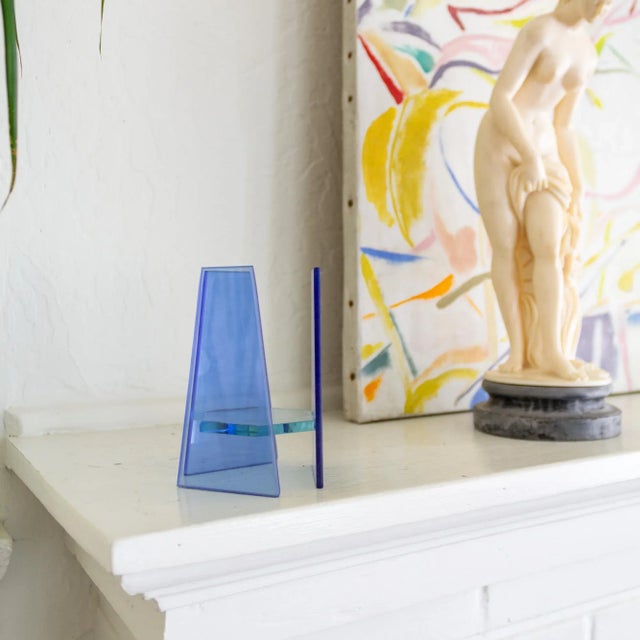 Postmodern Blue Glass Geometric Candle Holder or Sculpture For Sale - Image 12 of 13