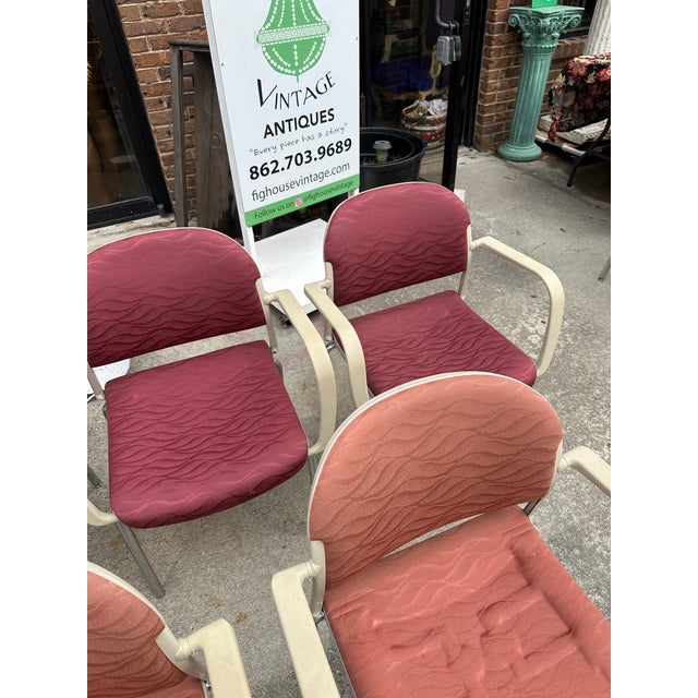 1970s Collection of Red Padded Office Chairs- Set of 7 For Sale - Image 4 of 8