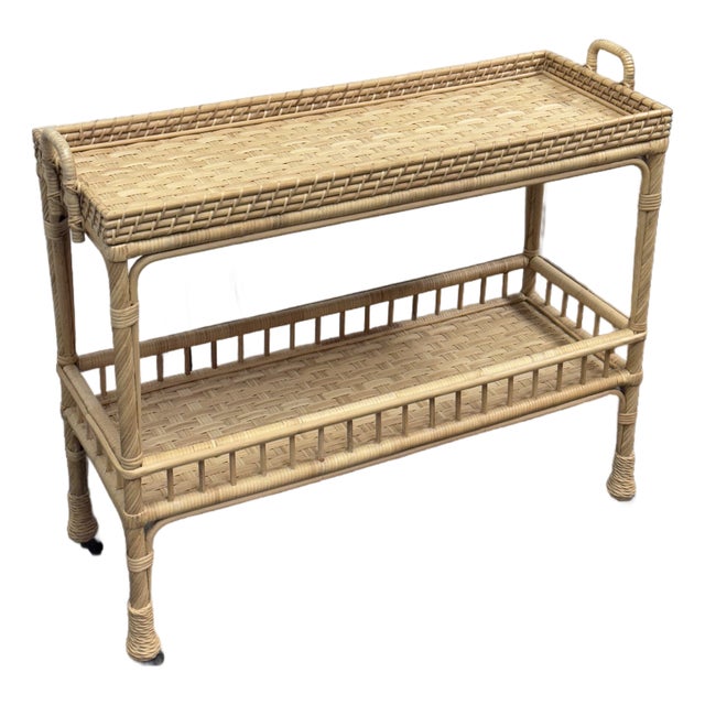 Serena & Lily South Seas Rattan Bar Cart, Natural For Sale