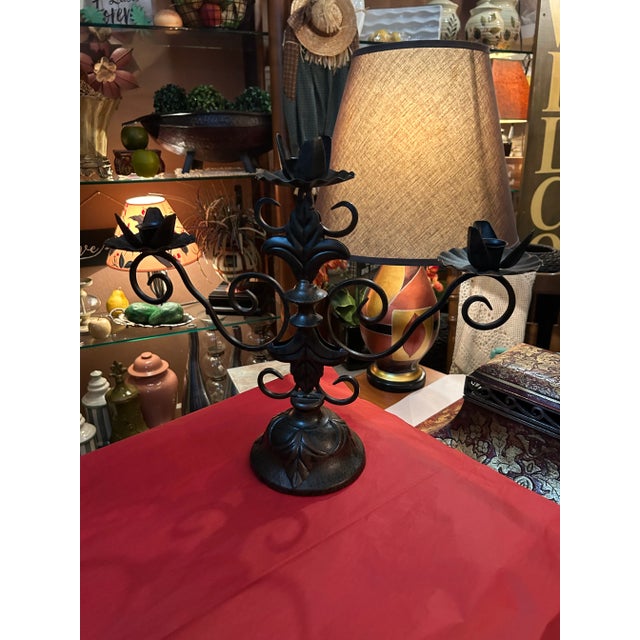 Heavy Vintage 3-Arm Candelabra With Weathered Brown and Black Finish Centerpiece For Sale In Saint Louis - Image 6 of 6