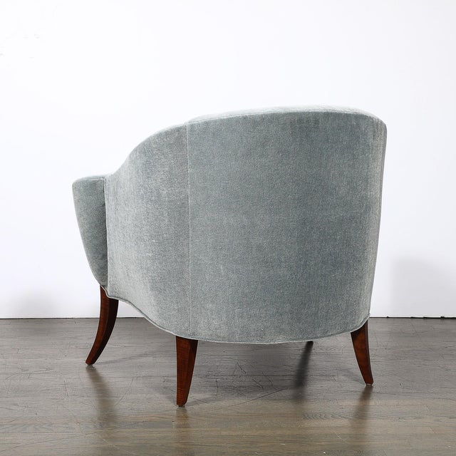 Art Deco Scroll Form Lounge Chair W/ Walnut Supports & Powder-Blue Velvet Mohair For Sale - Image 9 of 13
