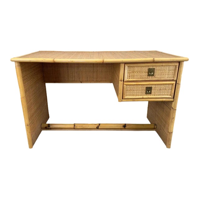 Bohemian French Riviera Style Rattan & Bamboo Desk by Dal Vera For Sale