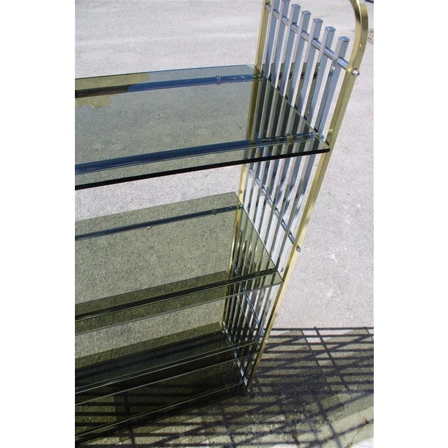 Metal Italian Shelf in Chromed Metal, Brass & Glass, 1970s For Sale - Image 7 of 12