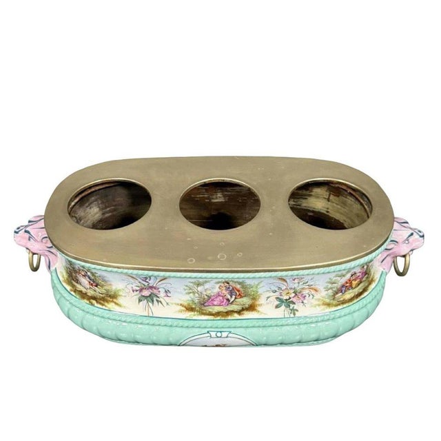 Renaissance Style Bottle Cooler in Polychrome Porcelain For Sale - Image 6 of 7