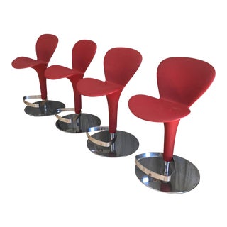 Modern Italian Red Bar Stools Oslo Petal Freeform Tonin Casa - Set of 4 For Sale