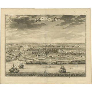 Birds Eye-View Atjien or Atjeh in Aceh in Northern Sumatra, 1726, Paper For Sale