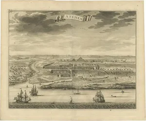 Birds Eye-View Atjien or Atjeh in Aceh in Northern Sumatra, 1726, Paper