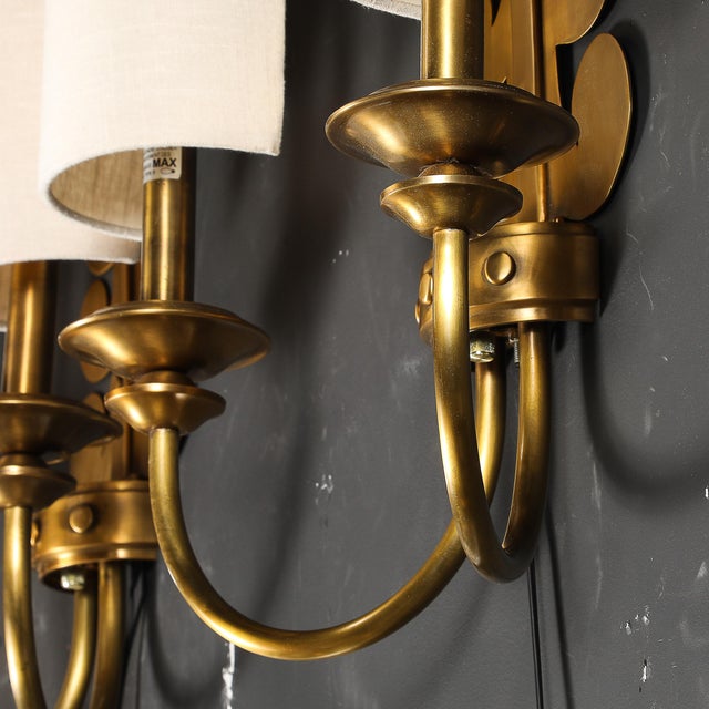 Mid 20th Century Mid-Century Modern Brass Two-Arm Sconces W/ Sculptural Volute Motif - a Pair For Sale - Image 12 of 18