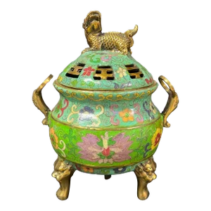 Late 20th Century Chinese Art Bronze and Cloisonne Enamel Incense Burner