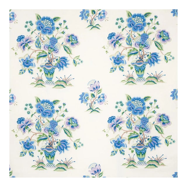 Schumacher Ashford Linen Fabric in Cornflower & Lilac For Sale