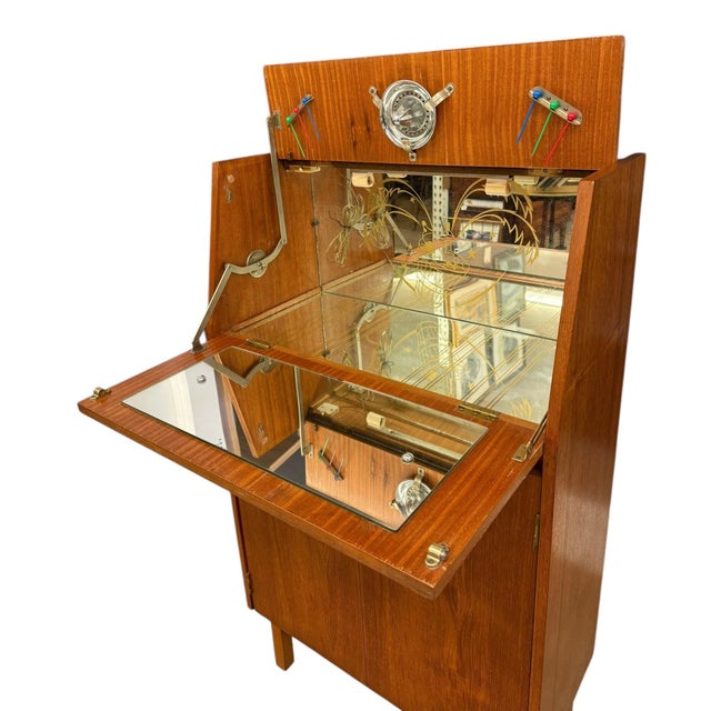 1950s Vintage Mid Century Modern Teak Wood Petite Flip Top Cocktail Table Bar Cabinet Uk Import For Sale - Image 11 of 11