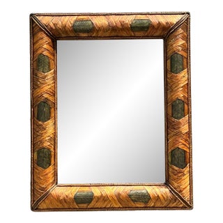 Vintage Wrapped Rattan Brass Leaf Mirror For Sale