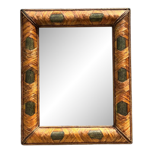 Vintage Wrapped Rattan Brass Leaf Mirror