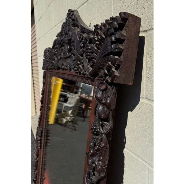 Large Antique Hand-Carved Oak Black Forest Style Figural Wall Mirror For Sale - Image 9 of 18