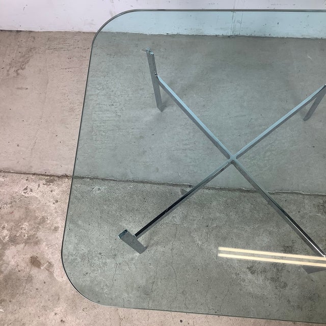 Mid-Century Glass Coffee Table With Sculptural Chrome X Base For Sale - Image 9 of 12