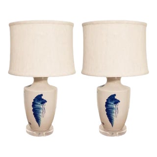 Pair of Blue and White Ceramic Lamps For Sale