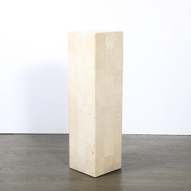 Beige Pair of Mid-Century Modernist Tessellated Travertine Pedestals For Sale - Image 8 of 16