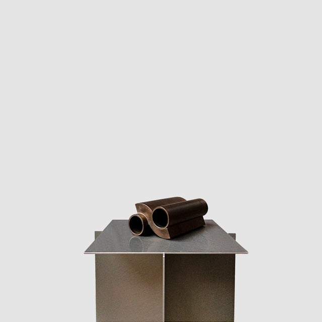 Minimalist Bronze-Glazed Ceramic Geometric Vase by Jan Van Der Vaart, Netherlands, 1980s For Sale - Image 4 of 7