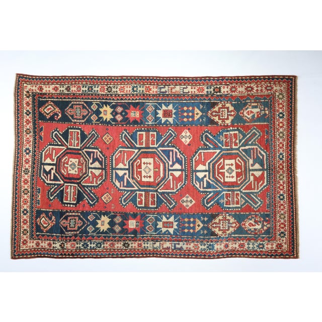 Tribal Antique Karabagh Kazak Caucasian Rug For Sale - Image 3 of 16