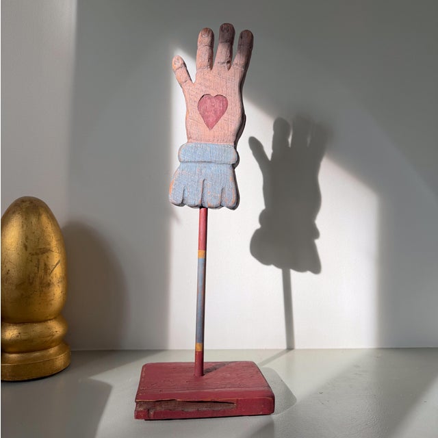 Primitive vintage heart-in-hand sculpture, representing one of the Odd Fellows more notable symbols. This sculpture has...